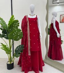 Deep crimson silk blend anarkali set