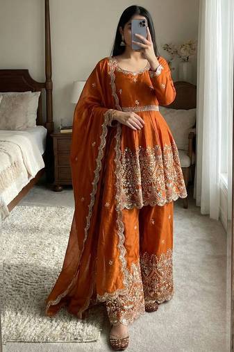 Burnt orange silk blend palazzo  suit
