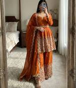 Burnt orange silk blend palazzo  suit