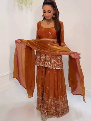 Burnt orange silk blend palazzo  suit 4