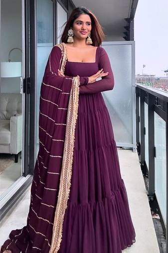 Deep wine georgette tiered gown