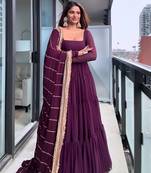 Deep wine georgette tiered gown