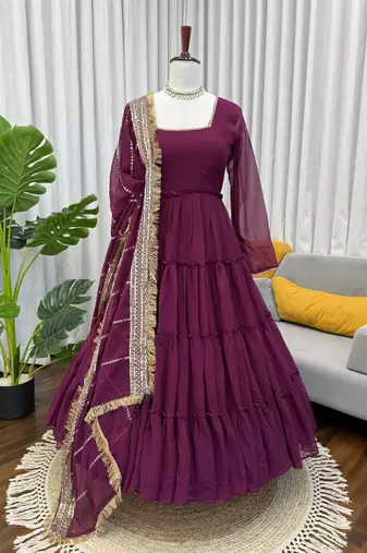 Deep wine georgette tiered gown