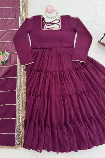 Deep wine georgette tiered gown