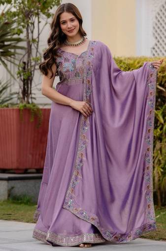 Lavender silk blend embroidered anarkali