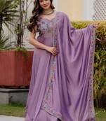 Lavender silk blend embroidered anarkali