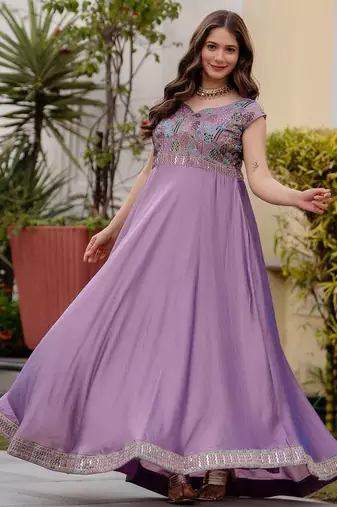 Lavender silk blend embroidered anarkali