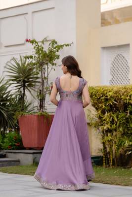 Lavender silk blend embroidered anarkali 3