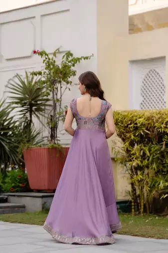 Lavender silk blend embroidered anarkali