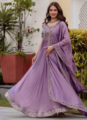 Lavender silk blend embroidered anarkali 4