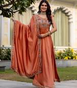 Rust orange silk blend embroidered suit