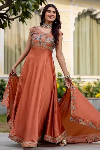 Rust orange silk blend embroidered suit