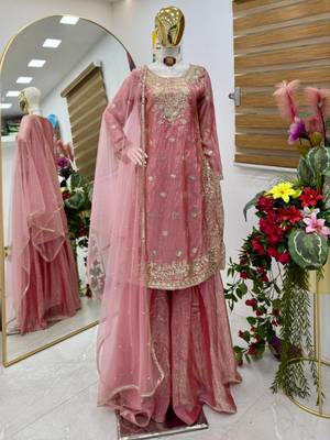 Rose pink silk blend palazzo set 1