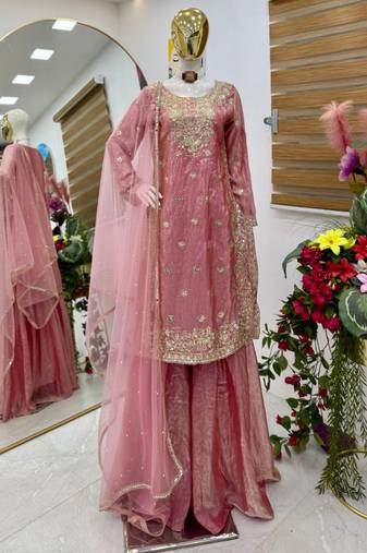 Rose pink silk blend palazzo set