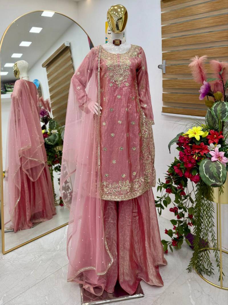 Rose pink silk blend palazzo set