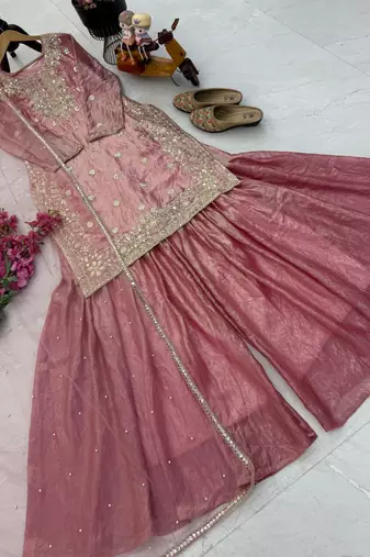 Rose pink silk blend palazzo set