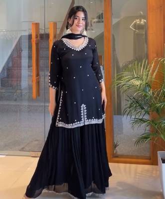 Midnight black silk blend palazzo set 1