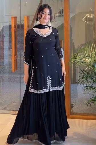 Midnight black silk blend palazzo set