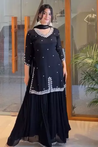 Midnight black silk blend palazzo set