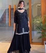 Midnight black silk blend palazzo set