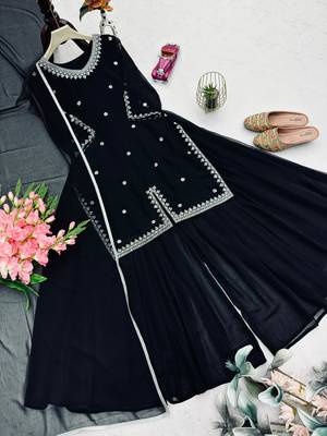 Midnight black silk blend palazzo set 2