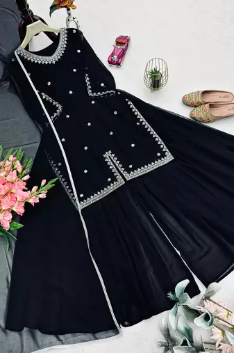 Midnight black silk blend palazzo set