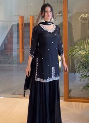 Midnight black silk blend palazzo set 3