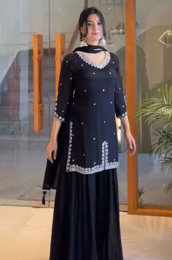 Midnight black silk blend palazzo set