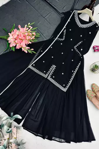 Midnight black silk blend palazzo set