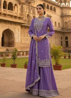 Electric purple silk blend  palazzo ensemble 1