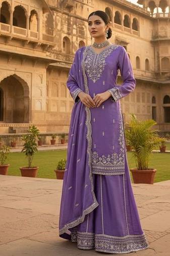 Electric purple silk blend  palazzo ensemble