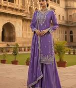 Electric purple silk blend  palazzo ensemble