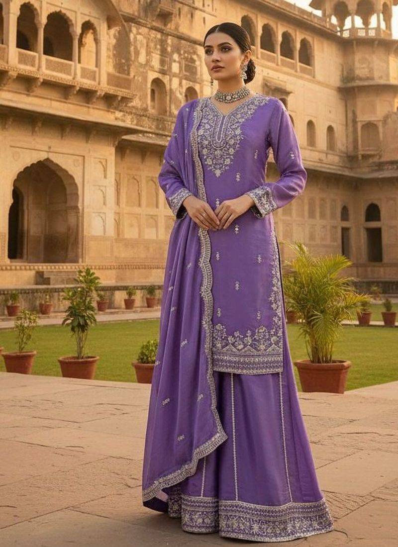 Electric purple silk blend  palazzo ensemble