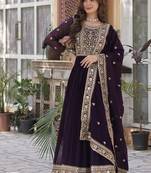 Wine georgette embroidered gown with dupatta