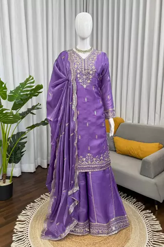 Electric purple silk blend  palazzo ensemble