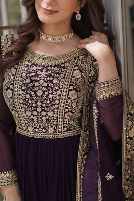 Wine georgette embroidered gown with dupatta 3