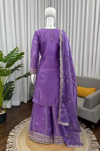 Electric purple silk blend  palazzo ensemble