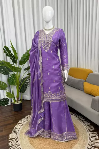 Electric purple silk blend  palazzo ensemble