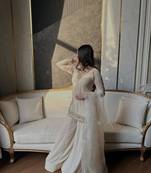 Ivory silk blend embroidered palazzo set