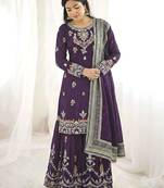 Deep purple embroidered gharara suit