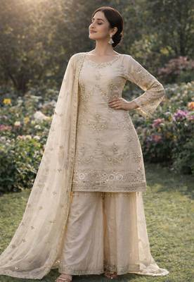 Ivory organza embroidered salwar kameez 1