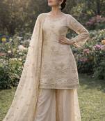 Ivory organza embroidered salwar kameez