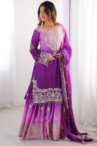Purple ombre embroidered sharara set