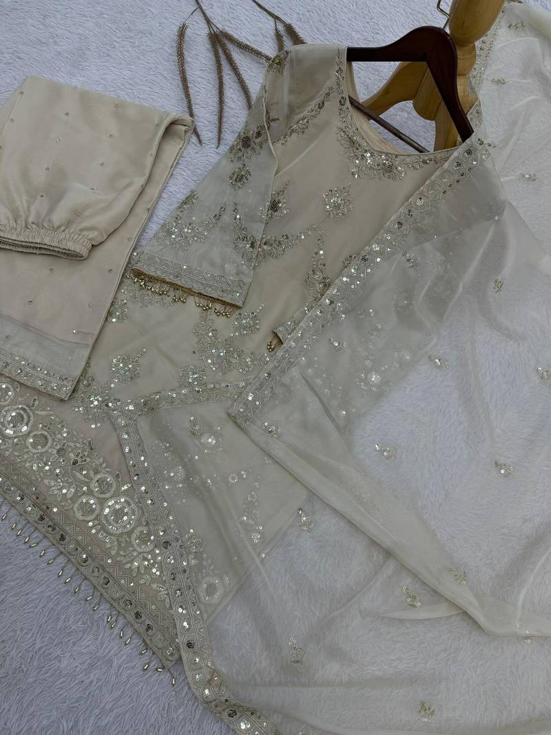 Ivory organza embroidered salwar kameez