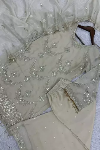 Ivory organza embroidered salwar kameez
