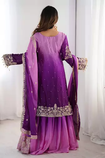 Purple ombre embroidered sharara set
