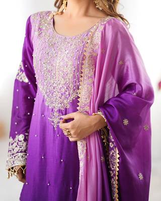 Purple ombre embroidered sharara set 4