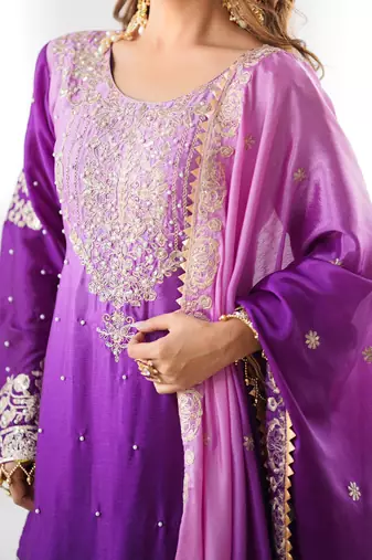 Purple ombre embroidered sharara set