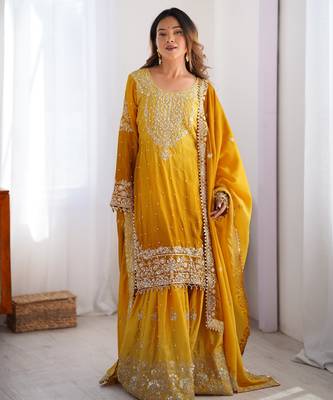 Mustard yellow zari work salwar kameez 1