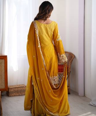 Mustard yellow zari work salwar kameez 2